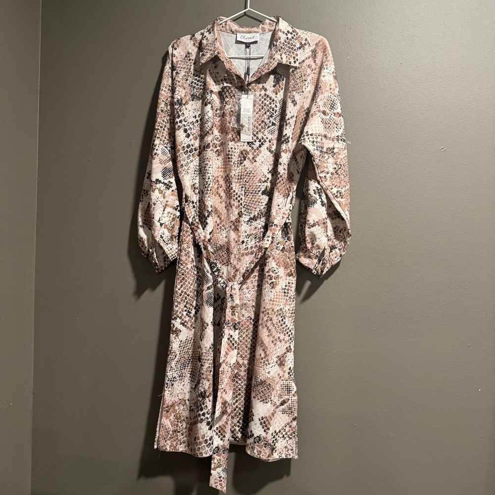 Closet London Snake Print Long Sleeve Shirt Dress Size 10
